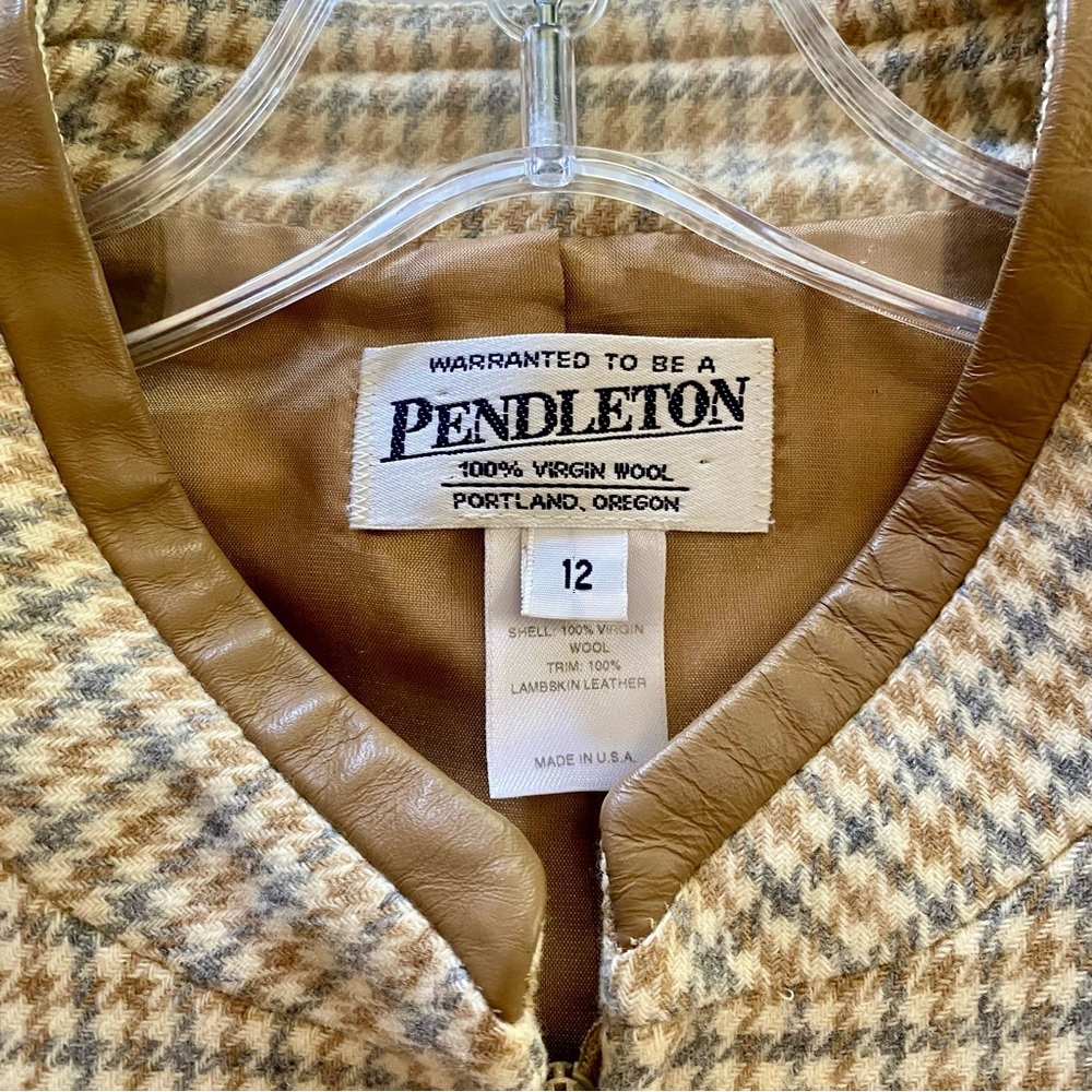 Pendleton Houndstooth Pattern Tan Light Blue Grey… - image 5